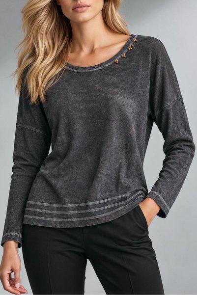 Boutique Juji VINTAGE YIKAMA SALAŞ KESİM BONCUKLU ANTRASİT BLUZ