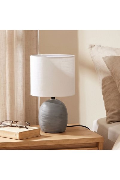 Koopman Lampă de masă decorativă cu abajur din țesătură albă și bază din cera...