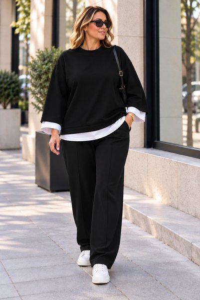 as so WOMEN'S PLUS-SIZE OVERSIZED TWO-PIECE SET: BOAT NECK SWEATSHIRT AND PANTS