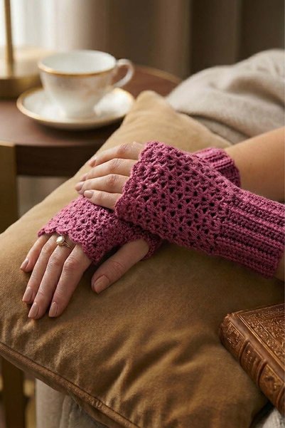 EL YAPIMI قفازات تريكو بدون أصابع ستضفي لمسة من الألوان على أيام الشتاء