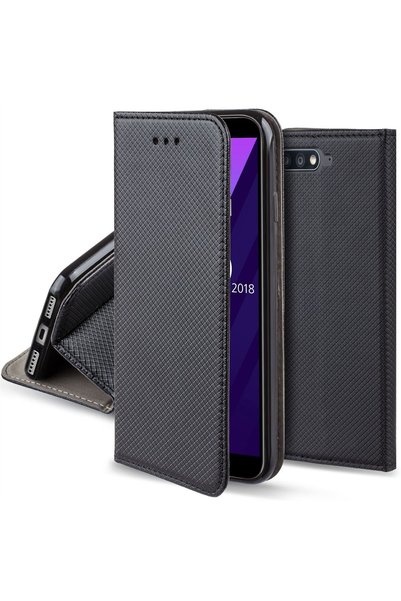 MOOZY Калъф за телефон, Moozy, Flip On, за Huawei Y6 (2018), черен, от кожа