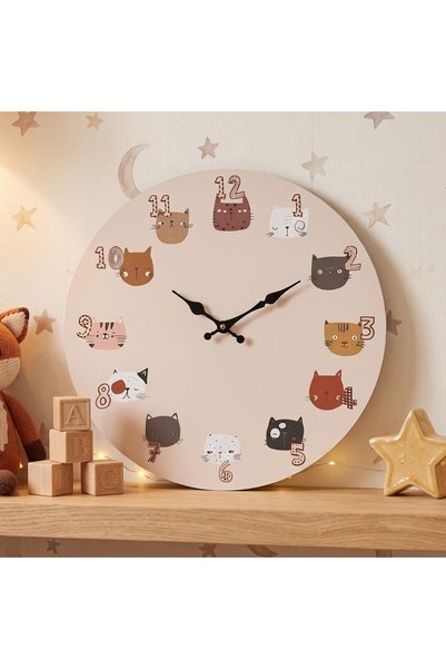 Gift Design Ceas de perete pentru camera copilului, 33 cm, MDF, model cu pisi...