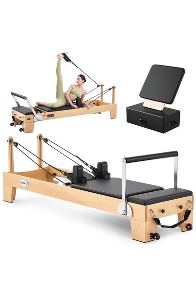 VEVOR Aparat Pilates Reformer, lungime 2,4 m, capacitate 181 kg, din lemn de ...