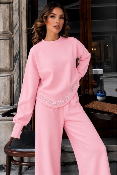 EGEMS TRİKO Women's Special-Fit Knit Two-Piece Set embellished with stones