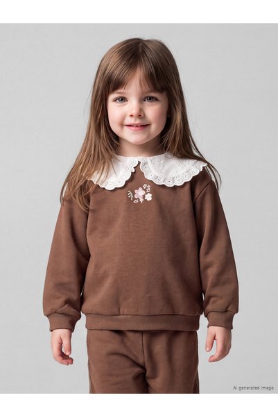 LC Waikiki Nevavm Lcw Baby Brown Baby Collar Embroidered Baby Girl Sweatshirt