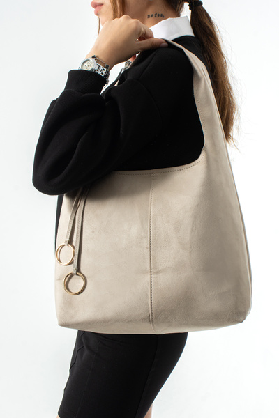 cocy-col Katyo Model Women's Taupe Color Suede Hand and Shoulder Bag