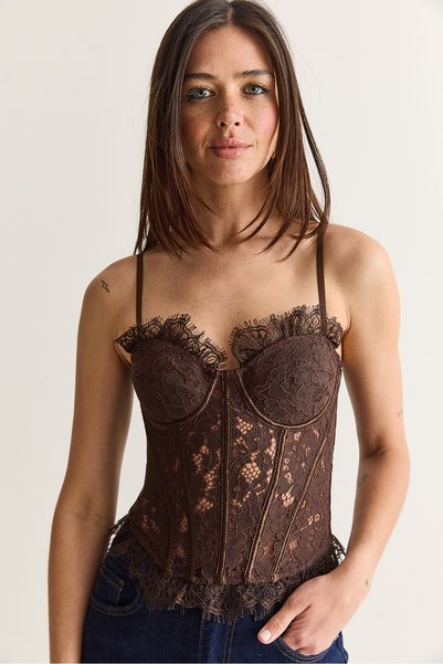 Bianco Lucci Bustieră-corset pentru femei, cu detalii din dantelă, cu fermoar...