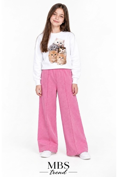 Kids Winter Outfit Set for Girls: White Sweatshirt with Cute Kitten Print and...
