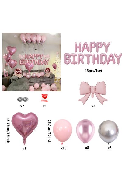 Choice Other Balloon Set Pink Birthday Balloon Set with Bow Aluminum Film Bal...