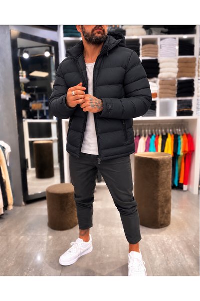 dehaine Мъжка ЗИМНА яке, STREET JACKET, капитонирано, с качулка, джобове с ци...