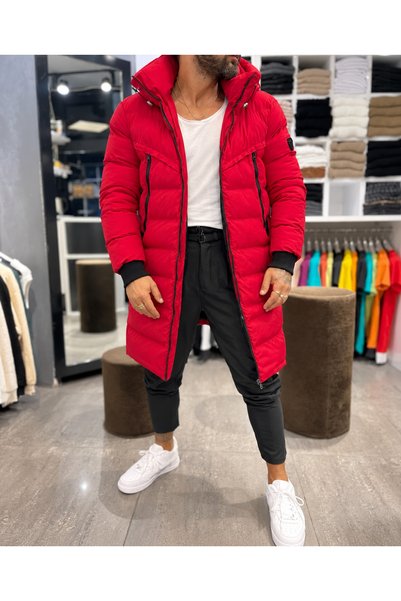 dehaine Men's winter jacket LONG, STREET JACKET, quilted, with hood, Premium ...