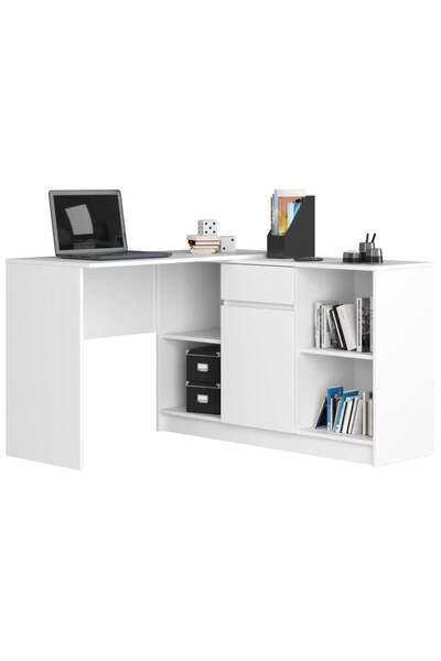 MyOfficeShop Birou de colț cu sertar, ușă și 6 rafturi, PAL laminat 16 mm, 12...