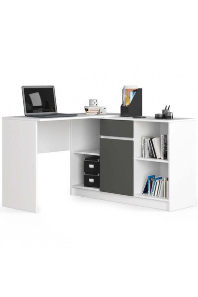 MyOfficeShop Birou de colț cu sertar, ușă și 6 rafturi, placaj laminat de 16 ...