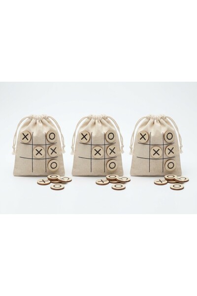 JOY CREATIVE Set of 3 x wooden X and 0 game, in Cotton bag, for 2 players, Jo...