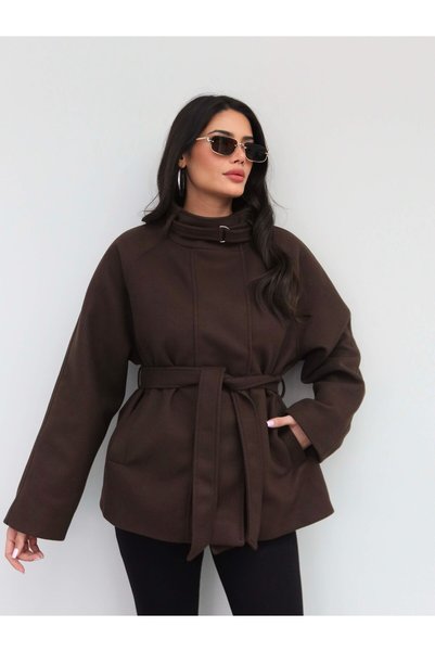 ESRAHELVACI High-neck belted oversized cashmere coat
