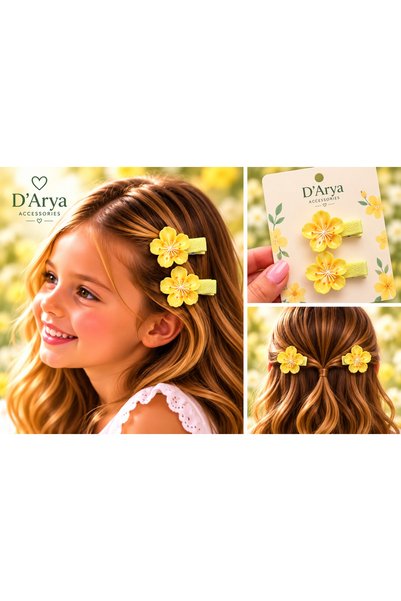 Darya Set of 2 Sakura Cherry Blossom-Patterned Girls' Hair Clips with Floral ...
