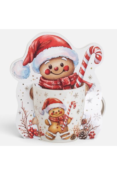 DD SHOP Cană de Crăciun cu model Gingerbread, porțelan New Bone, 380 ml, în c...