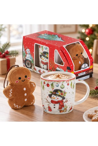 DD SHOP Cană de Crăciun cu om de zăpădă, figurină din pluș Gingerbread, cutie...