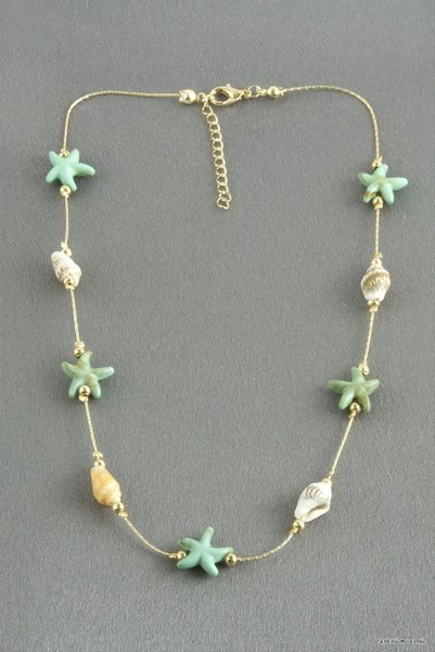 ZERO LAND SPT-GLD Starfish Seashell Natural Stone (231547) Necklace, Green