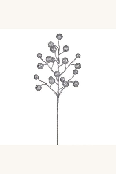 Comerivo Ramură decorativă de Crăciun argintie, cu fructe cu glitter, 43 cm