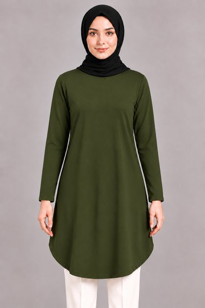 MHT STORE تونيك نسائي أسود بياقة دائرية مرنة من الفسكوز بمقاس كبير
