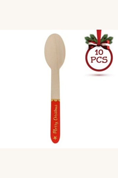 Comerivo Set 10 lingurițe din lemn de Crăciun cu mesaj Merry Christmas, roșu ...