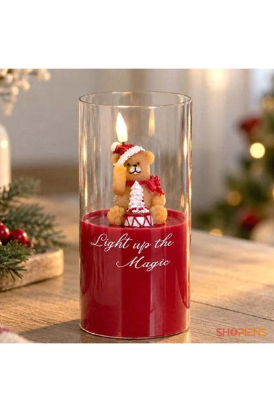SHOPIENS Lumanare LED in vas de sticla cu ursulet 20 x 9,5 cm