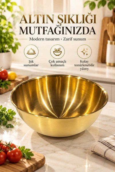 LOVYCO Multipurpose Stainless Steel Mixing Bowl, Gold-Colored - With Measurem...