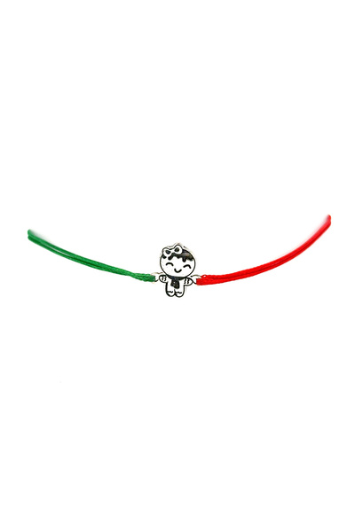 Ermara Jewelry Brățară din șnur cu figurină de omuleț de turtă dulce, din arg...