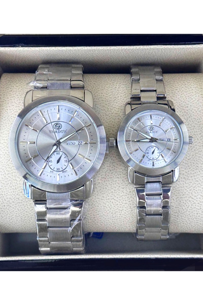 SHADOW Elegant Couple Watch Set – Chronograph Style Dial with Day & Date Disp...