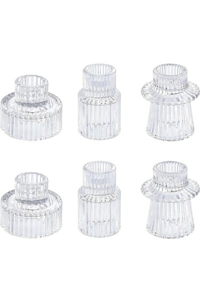 GENERAL 6Pcs Amber Glass Candle Holder, For Round Candle Stand, Elegant Dinne...