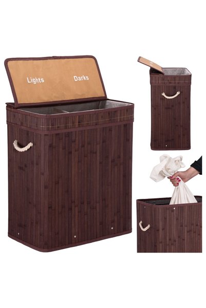 Gockowiak COȘ DE RUFE DIN BAMBU CU CAPAC, 100 L, RECIPIENT PENTRU RUFE WENGE