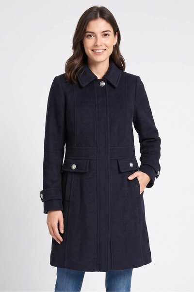 Sam Edelman Women Textured Trench Coat, Navy Blue