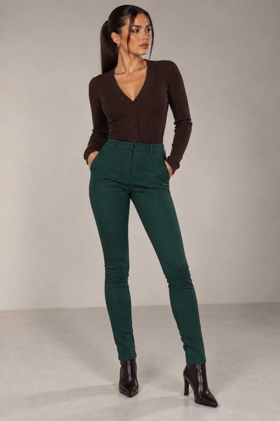 FASHION Pantaloni Dama Slim Fit Cu Talie Înaltă, Verde Smarald