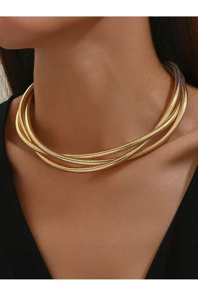 Eom Colier choker multistrat, tip plasă, cu design deschis, pentru femei