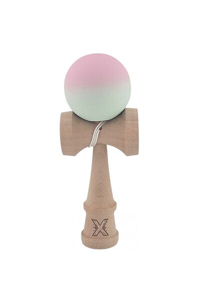 OEM Kendama X, din lemn, Rubber Grip, 18 cm, roz/verde, joc de îndemânare