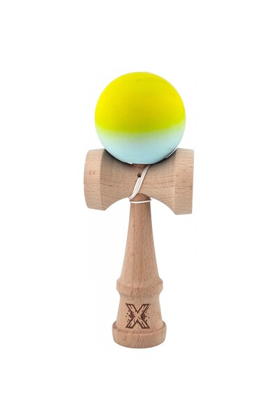 OEM Kendama X, din lemn, Rubber Grip, 18 cm, galben verde, joc de îndemânare