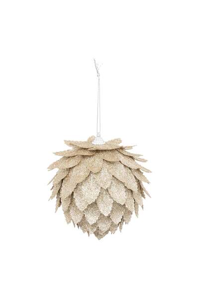Atmosphera Glob de Craciun din frunze cu sclipici - auriu sampanie, D.10 cm -
