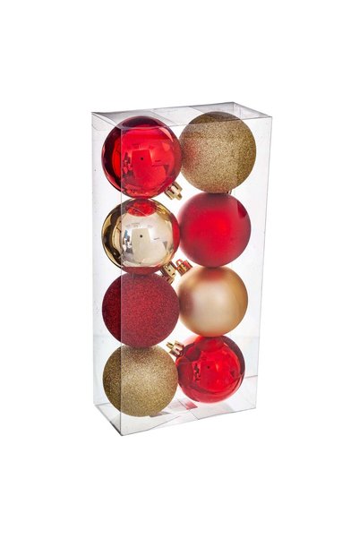 Atmosphera Set 8 globuri, D 7 cm, rosu si auriu |