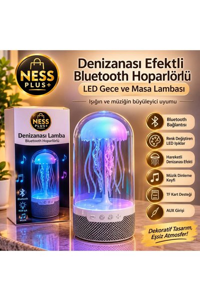 ness pluss Denizanası Efektli Bluetooth Hoparlörlü RGB LED Gece ve Masa Lambası