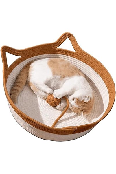 ALMEKAQUZ Cotton Rope Handmade Woven Cat Bed, Breathable and Durable Cat Scra...