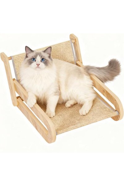 EYSOO Wooden Cat Chair 4-level Height Adjustable Cat Bed with Sisal Scratchin...