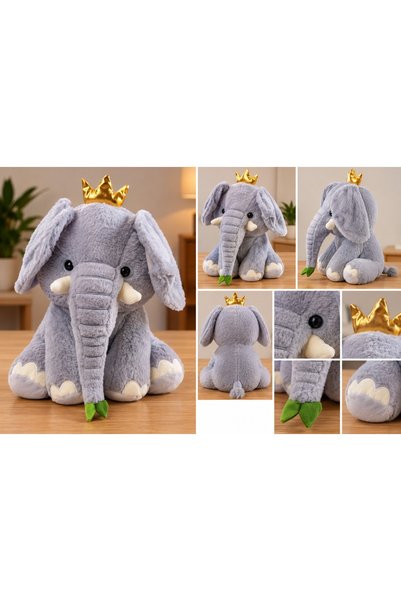 Fara brand Elefant de pluș cu coroană, gri