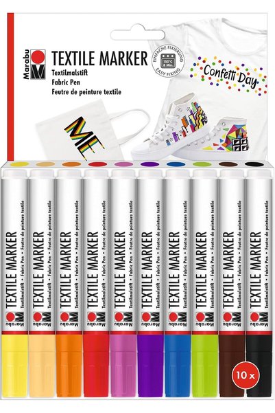 Marabu Textile Markers, Set of 10 Textile Pens for Light Fabrics, Fabric Colo...