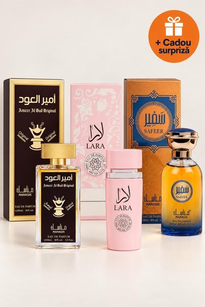 OferteTop Set 3 Parfumuri Arăbești pentru El și Ea: Ameer Al Oud, Lara Pink ș...