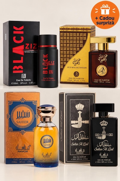 OferteTop Set 4 Parfumuri Arăbești pentru Bărbați: Black Ziz, Oud Malaki Daha...