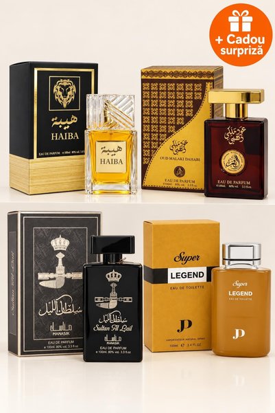 OferteTop Set 4 Parfumuri Arăbești pentru Bărbați: Haiba, Oud Malaki Dahabi, ...