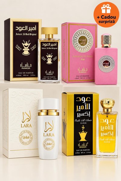 OferteTop Set 4 Parfumuri Arăbești: Ameer Al Oud, Ameerat Al Arais Pink, Lara...