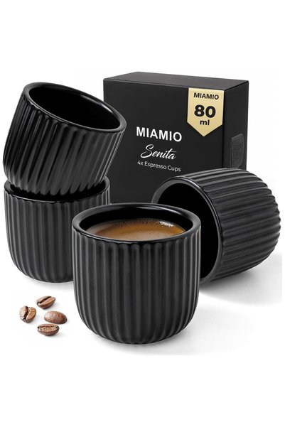 MIAMIO Комплект от 4 чаши за еспресо, Senita Black, керамични, без чинийки, 8...