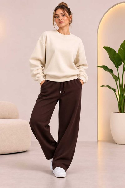 Clothify طقم رياضي للجنسين بياقة دائرية غير مطبوعة